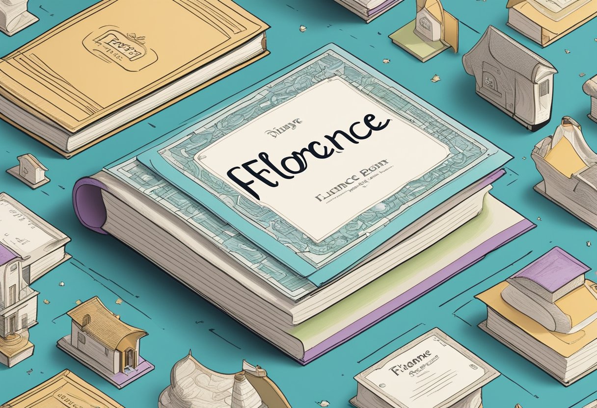 A baby name book lies open, with "Florence" highlighted. Trendy and classic names surround it