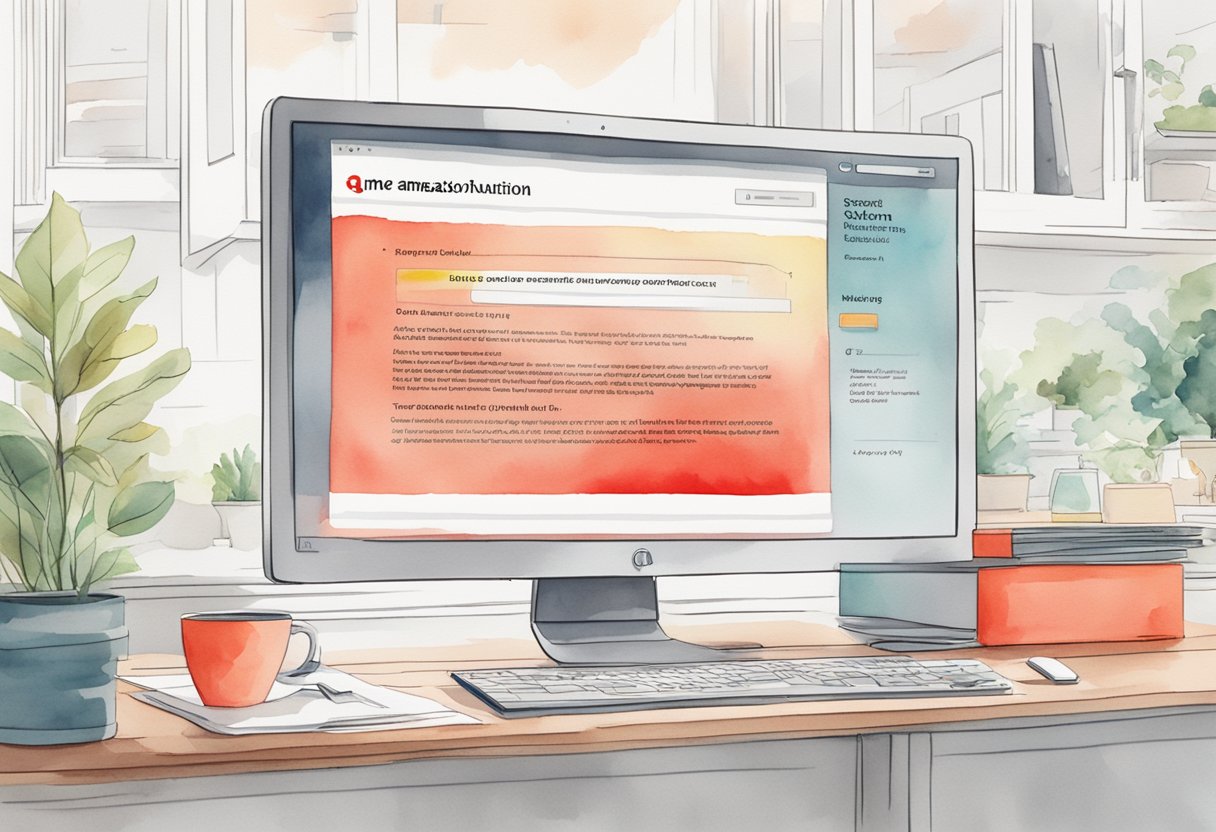 A computer screen displays a fake Amazon automation offer with bold red text warning of potential scams