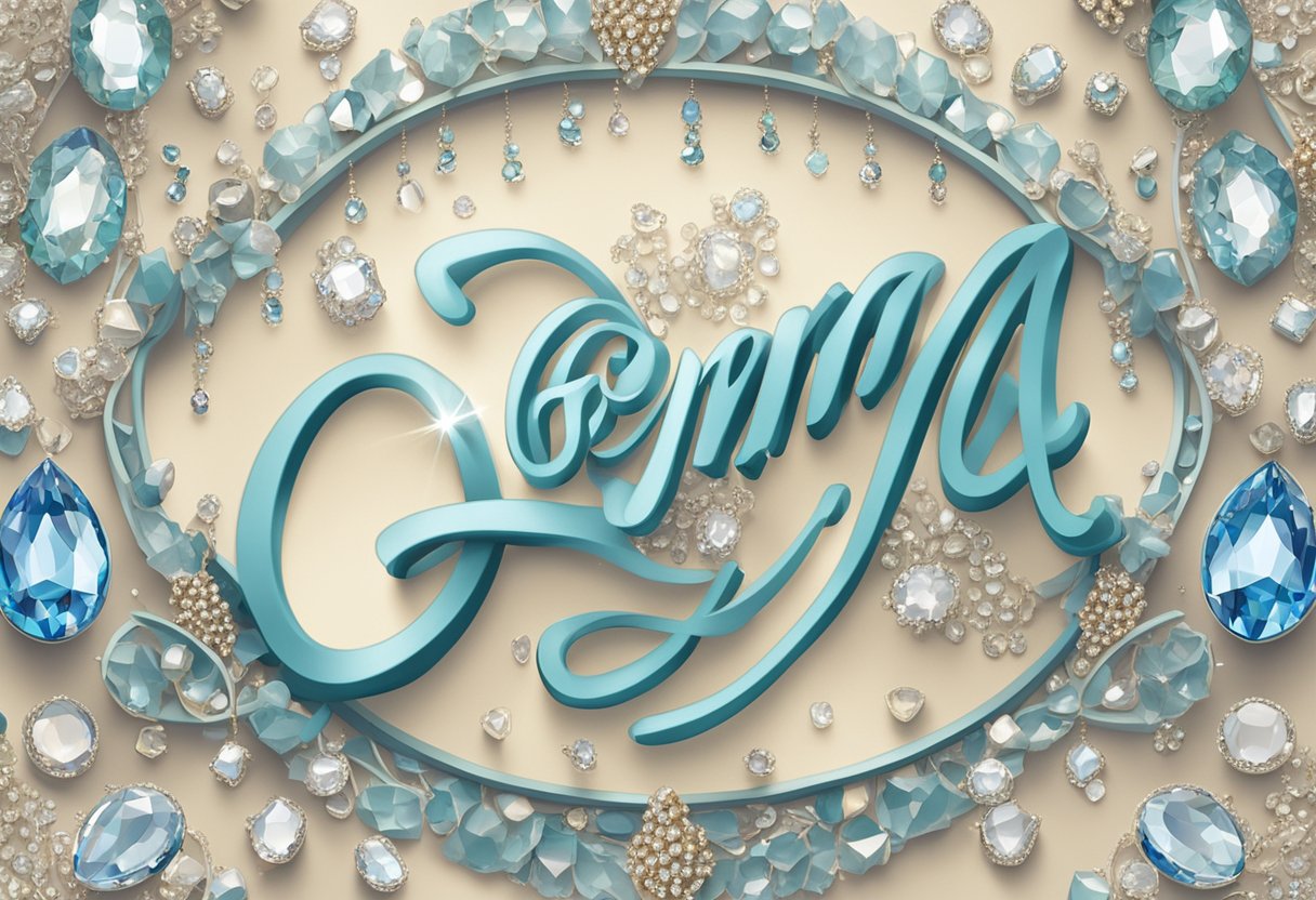 Gemma written in elegant cursive surrounded by sparkling gemstones