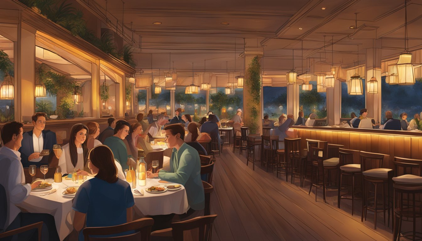 The Artemis restaurant is bustling with diners enjoying their meals, while the warm glow of the ambient lighting creates a cozy and inviting atmosphere