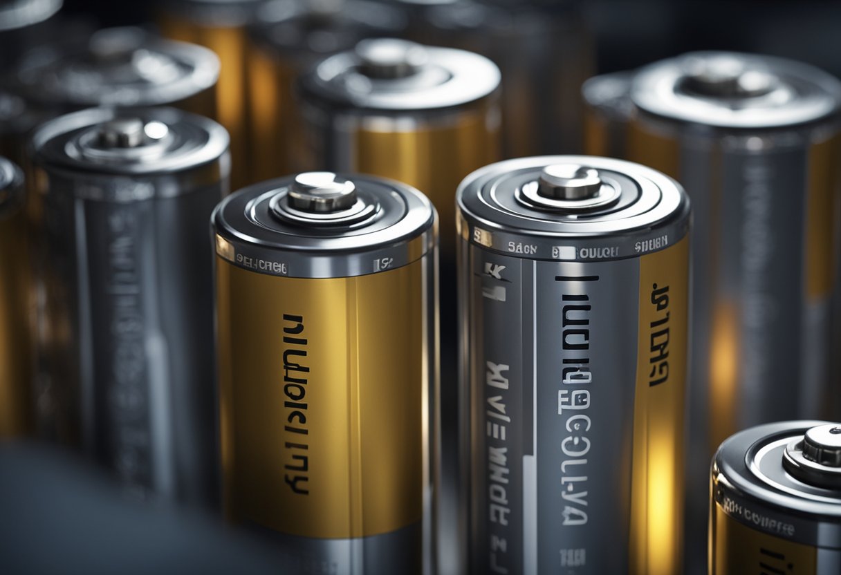 Old batteries sit in a machine. A beam of light shines on them, and they start to glow and transform into new, shiny batteries