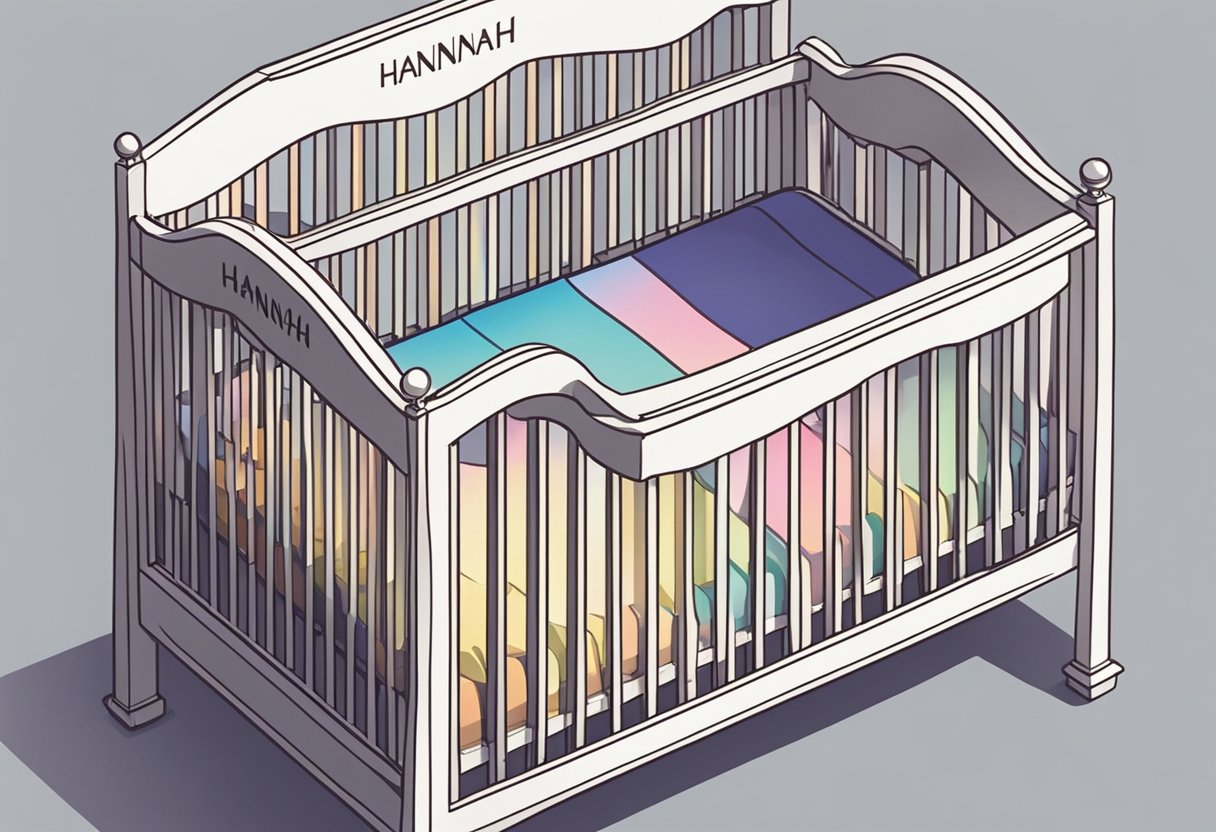 A crib with the name "Hannah" written in colorful letters above it