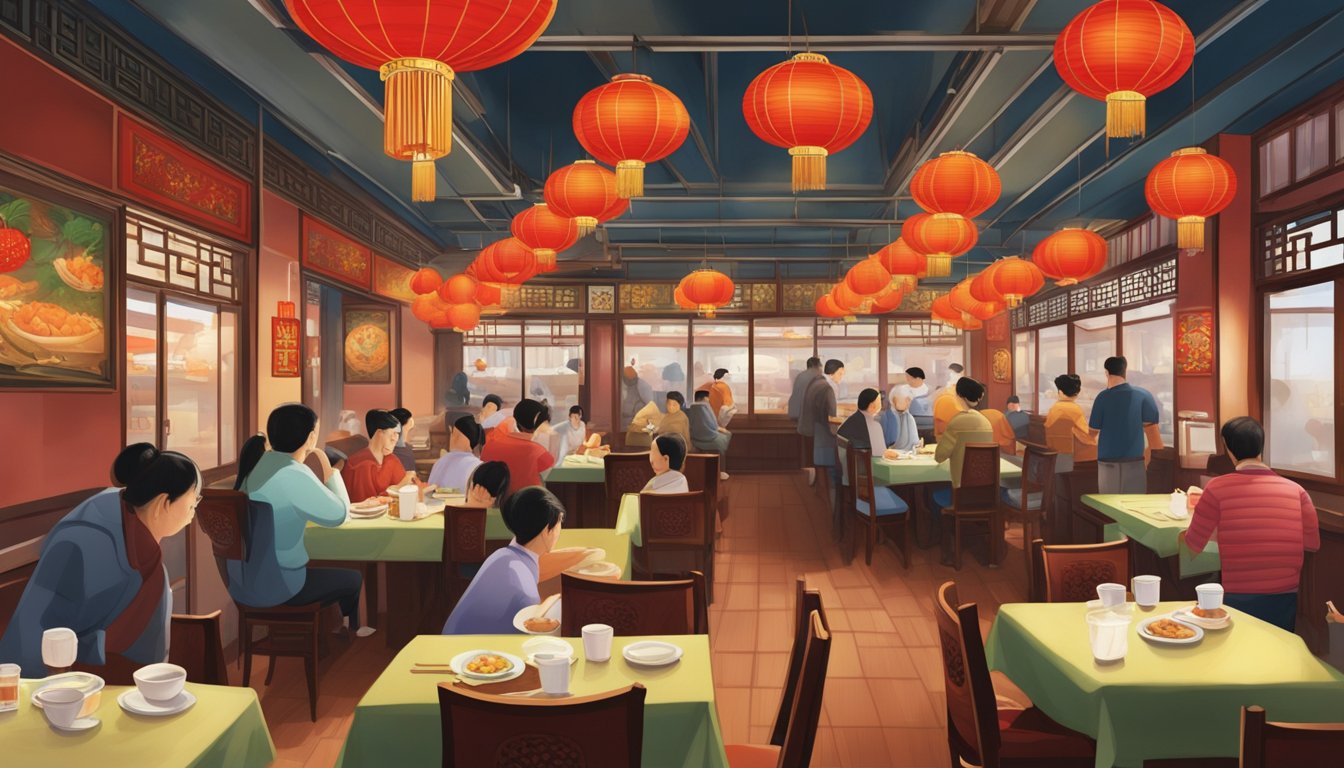 The North Point Chinese Restaurant bustles with customers, the aroma of sizzling stir-fry fills the air, and red lanterns hang from the ceiling