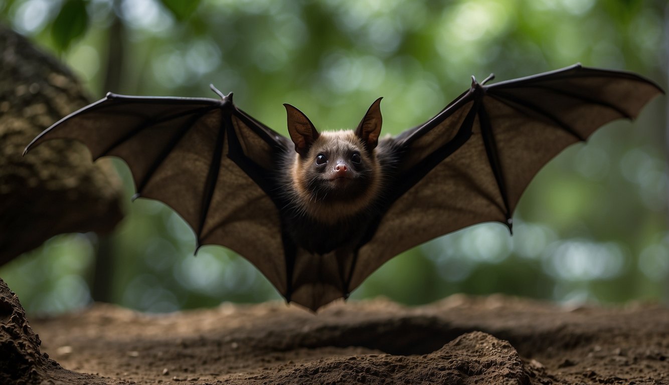 Bats of various sizes and shapes use echolocation to navigate through a dark, cave-like environment.

Their unique adaptations allow them to emit high-frequency sounds and interpret the returning echoes to locate prey and avoid obstacles