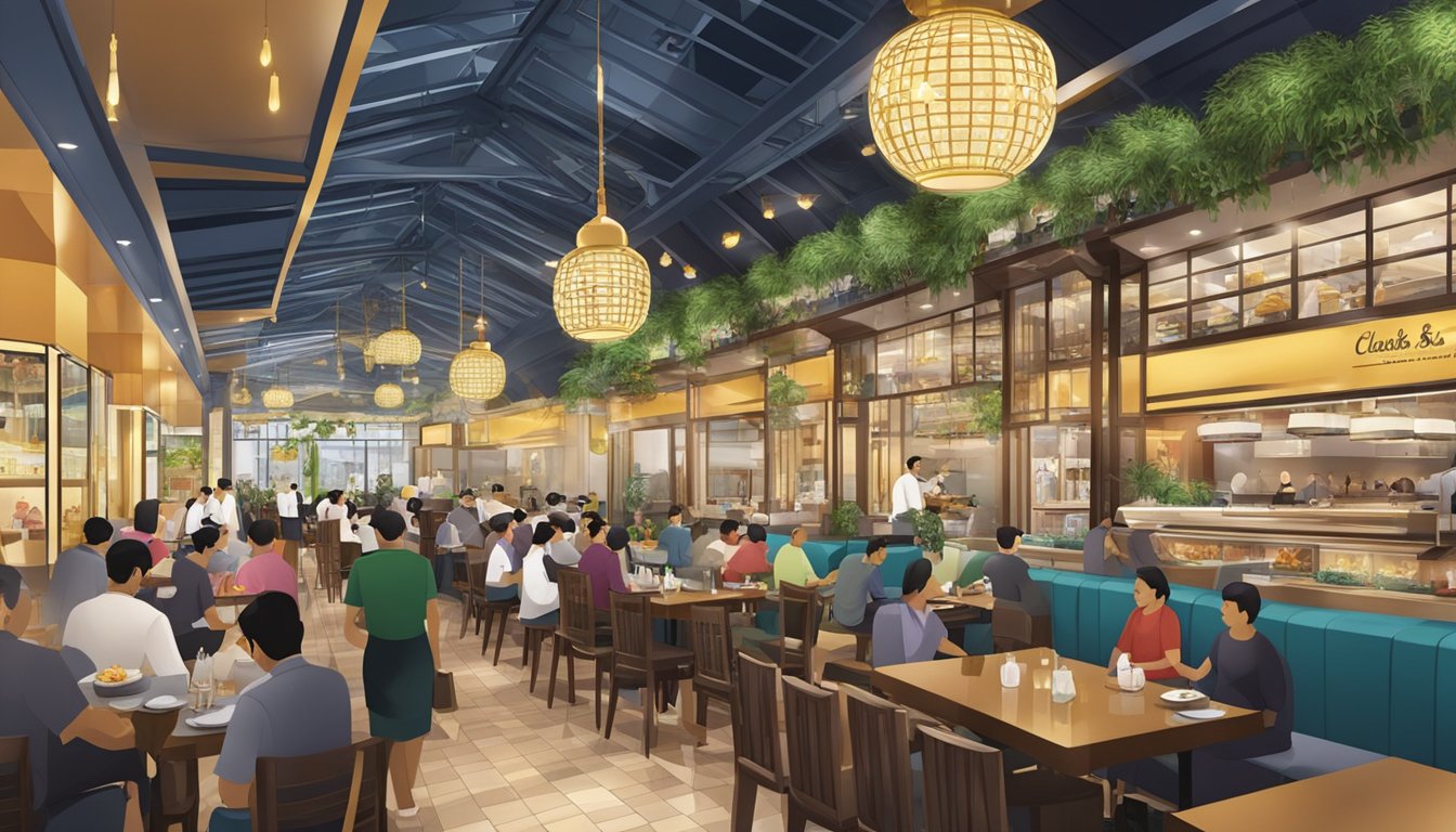 A bustling halal restaurant at Clarke Quay, with elegant decor and a wide array of dining amenities