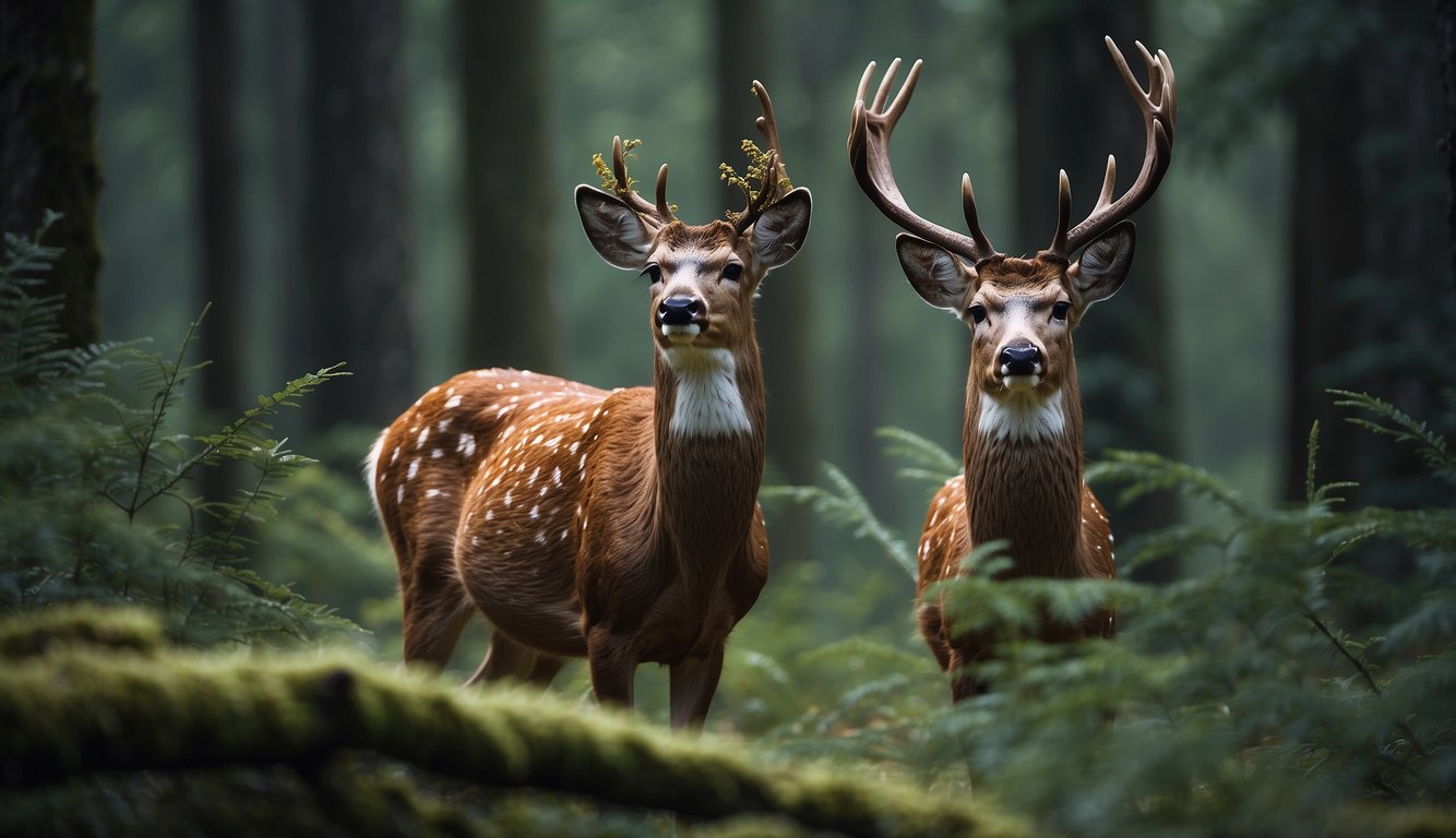 A deer navigates through dense forest, its antlers catching on branches.

It struggles to move freely, balancing the benefits and drawbacks of its impressive yet cumbersome headgear