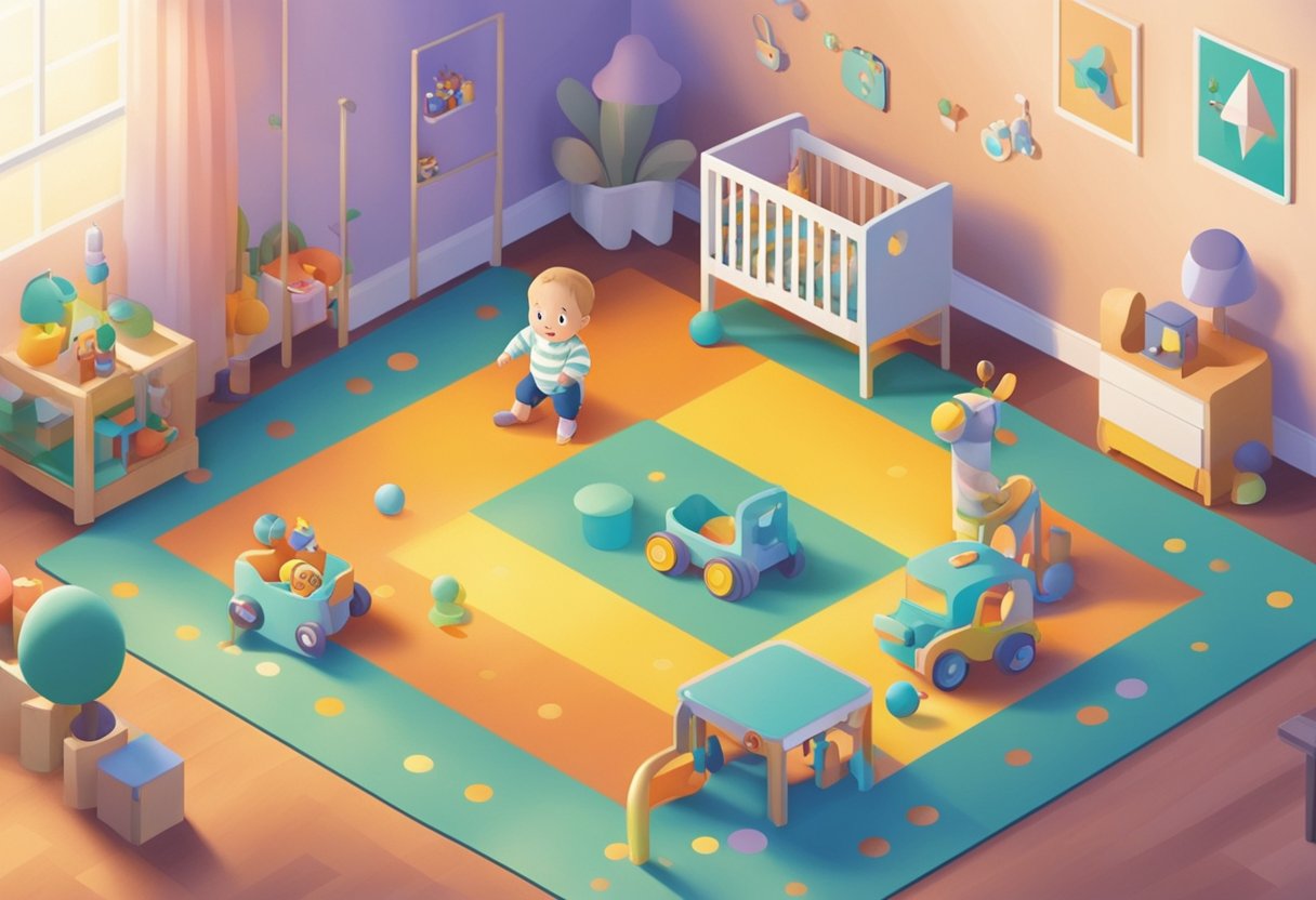 A baby named Jackson playing with toys in a colorful nursery