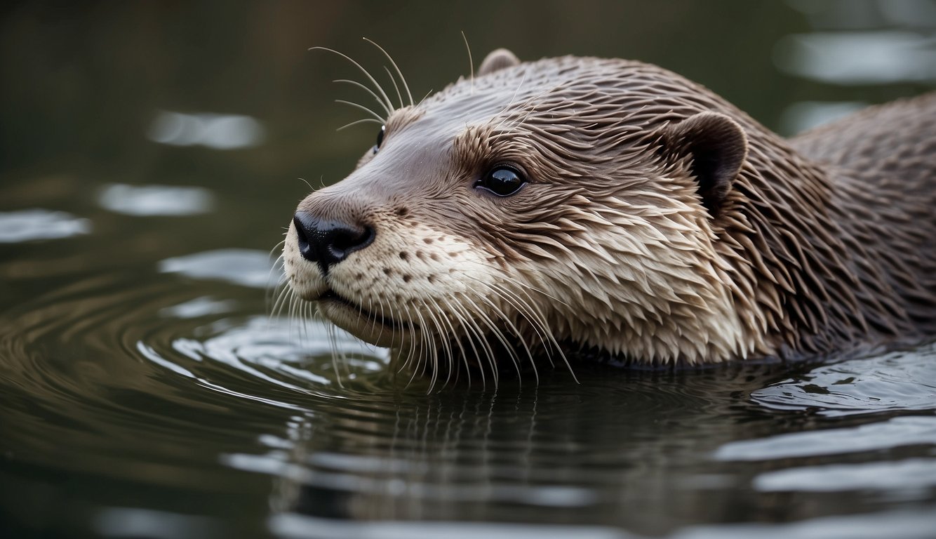 An otter gracefully glides through the water, its sleek body moving effortlessly as it hunts for fish and crustaceans