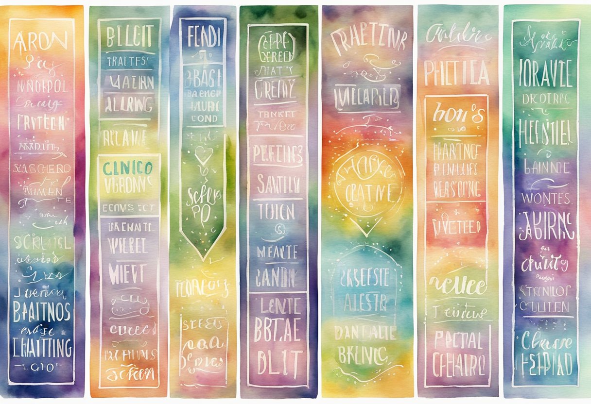 A colorful array of unique and creative words and phrases, displayed on a variety of handmade signs and banners