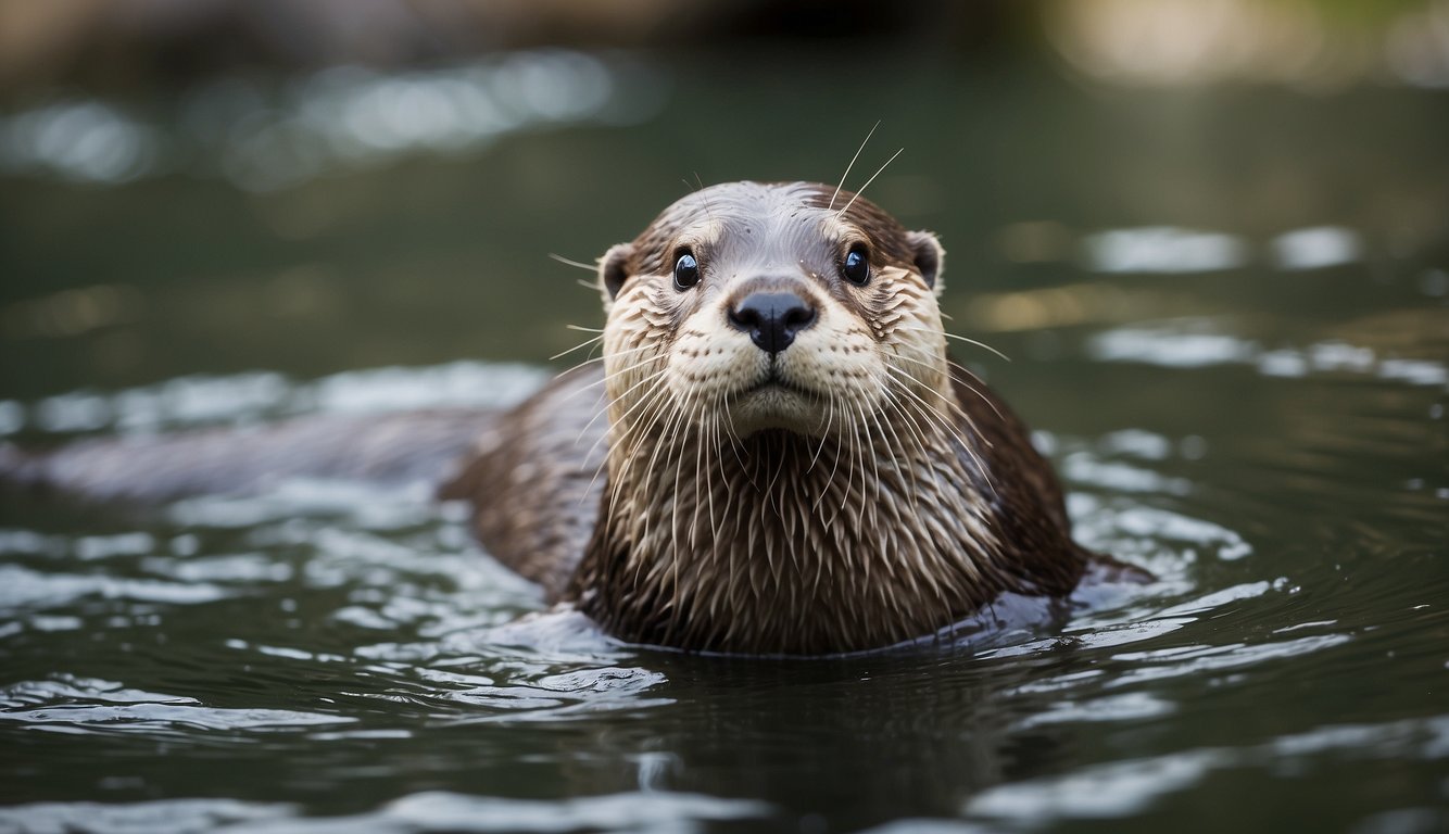 Otters playfully navigate through water obstacles, diving and gliding with agility and grace, showcasing their social interactions and problem-solving skills