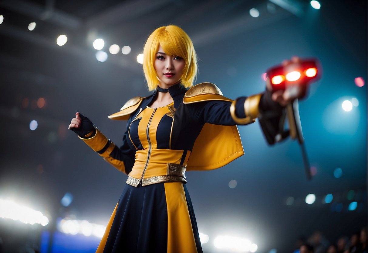 Cosplayers in eSports costumes, posing in dynamic action scenes