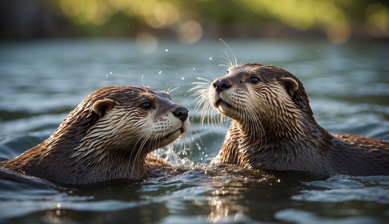 Otters gracefully glide through the water, their sleek bodies twisting and turning effortlessly as they dive and play.

The sunlight glistens on their wet fur, creating a mesmerizing display of aquatic agility