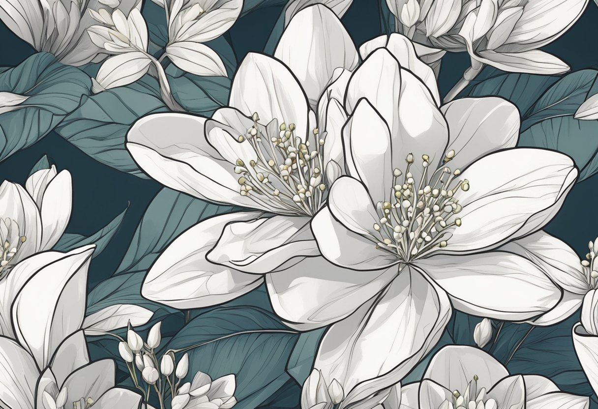Jasmine blooms amid art and fashion elements