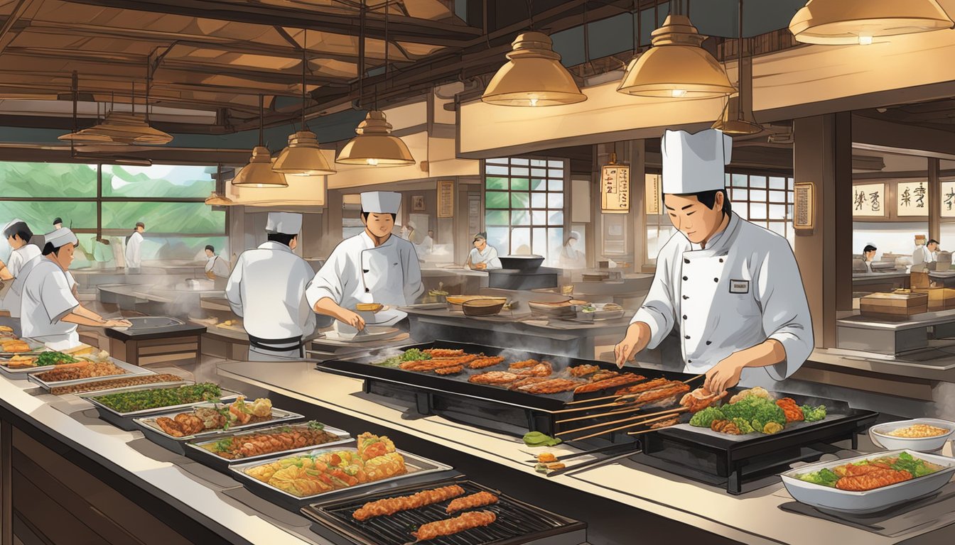 The bustling Nanbantei restaurant is filled with sizzling grills and aromatic smoke, as chefs skillfully prepare skewers of succulent yakitori and other traditional Japanese delicacies