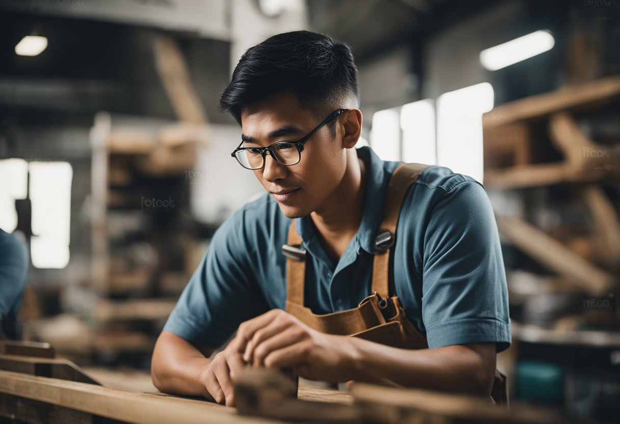 A carpenter in Singapore answers common questions about their affordable services in a workshop setting