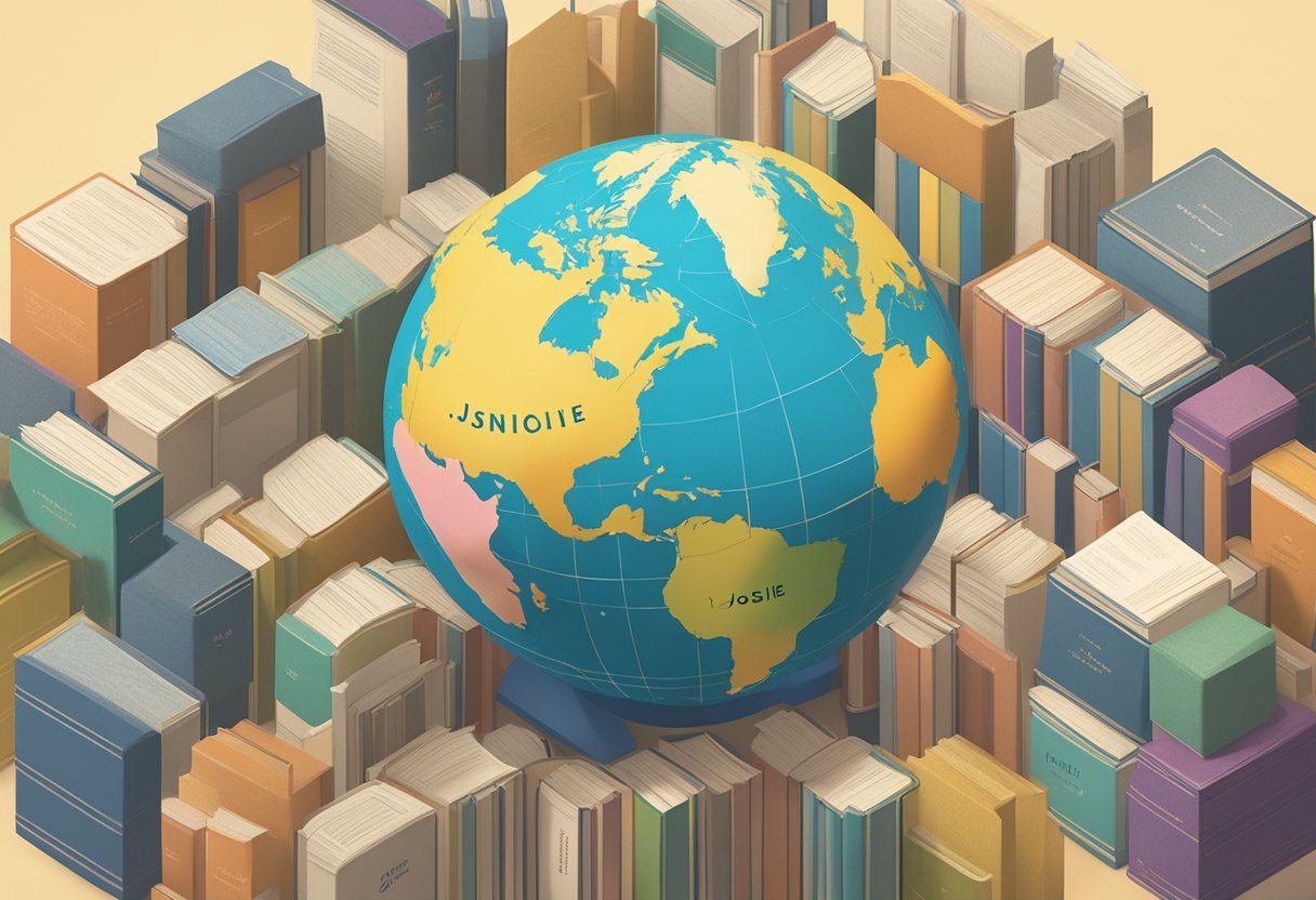 A globe surrounded by diverse baby name books, with the name "Josie" highlighted in different languages