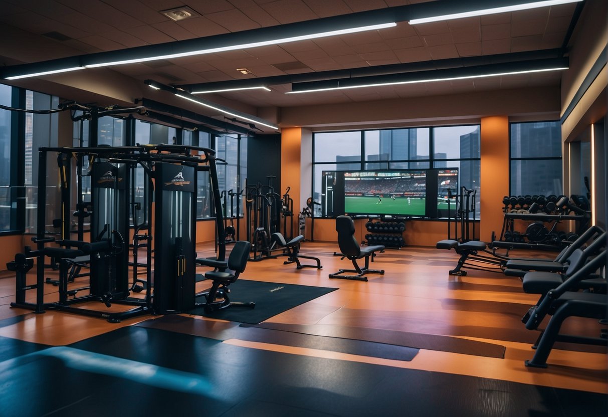 eSports facility with exercise equipment and athletic training area for players