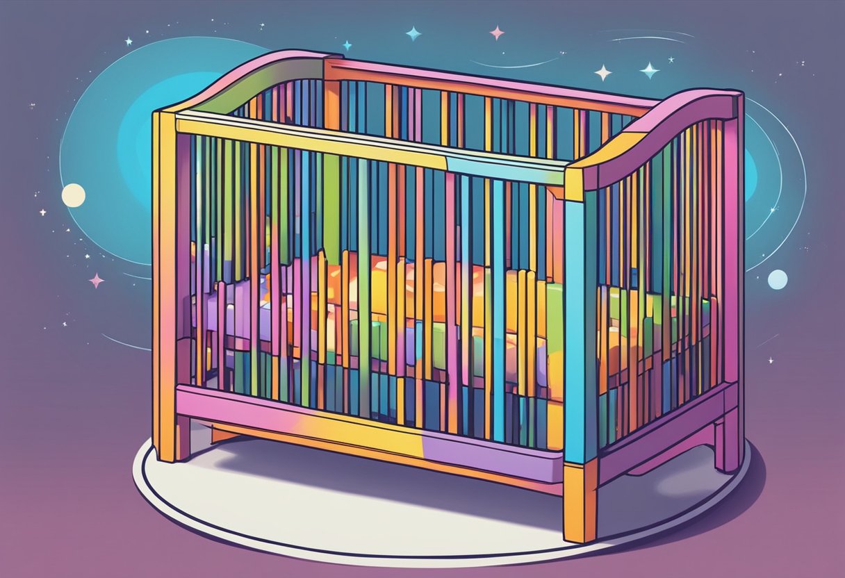 A crib with the name "John" written on it in colorful letters