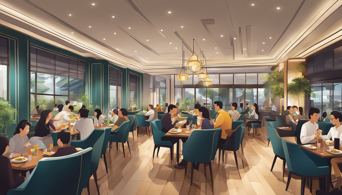 The bustling Bangsar South restaurant features modern decor, warm lighting, and a diverse crowd enjoying delicious food and lively conversation