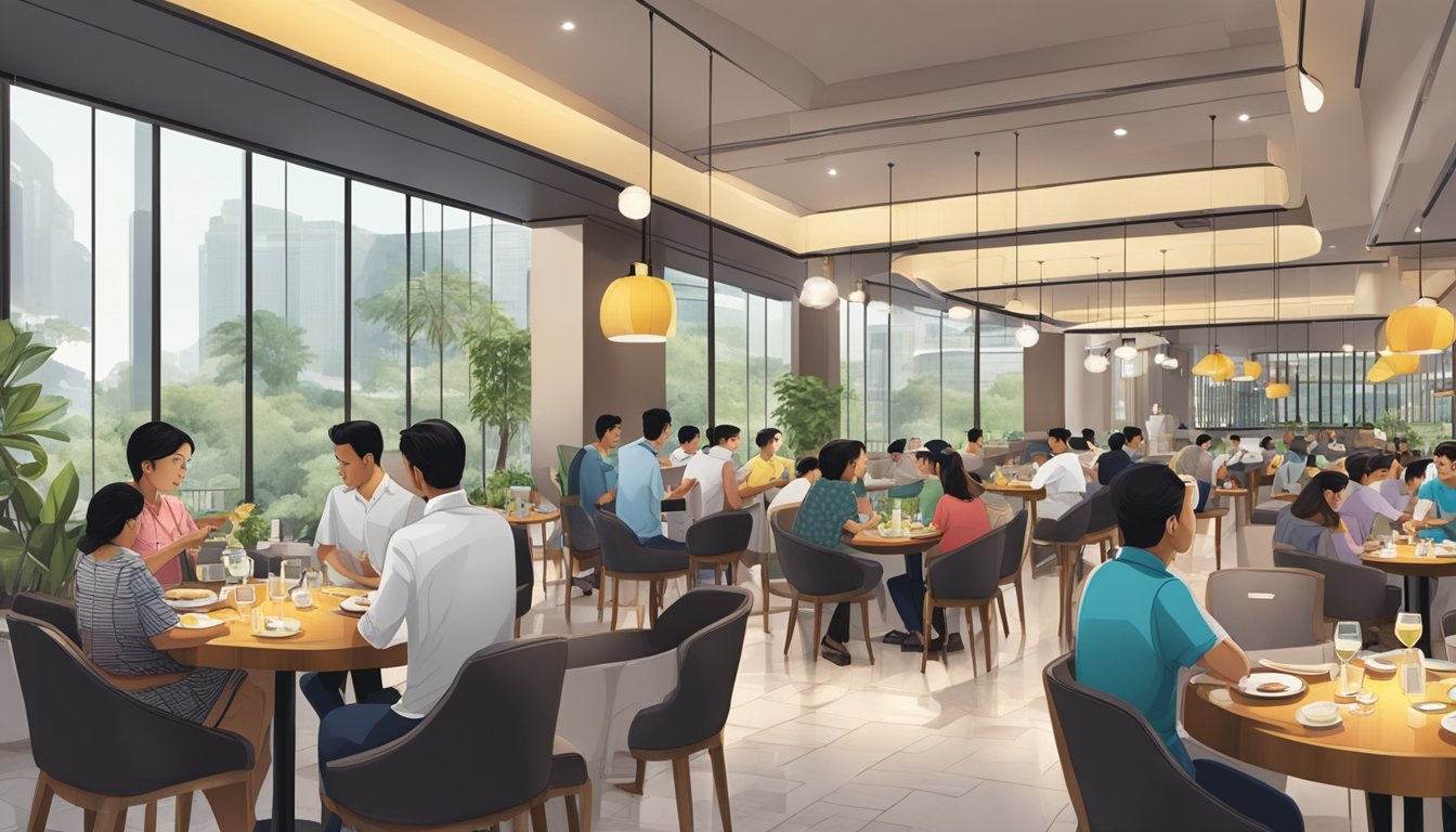 The bustling restaurant at Bangsar South is filled with diners enjoying their meals, while staff members attend to their needs with efficiency and warmth