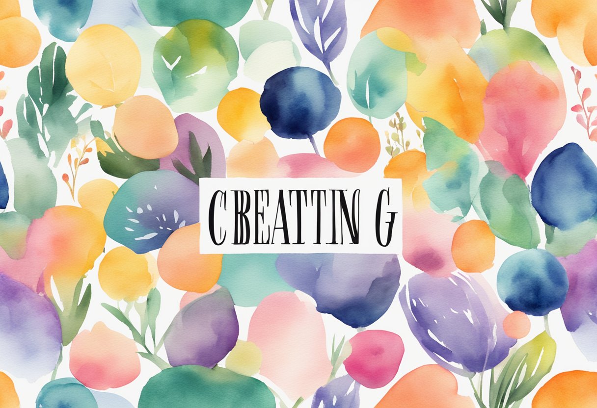 A vibrant palette of colors, with a mix of elegant and modern fonts, surrounds the words "Creating Compelling Beauty Business Names." The design exudes sophistication and creativity, drawing attention and leaving a lasting impression