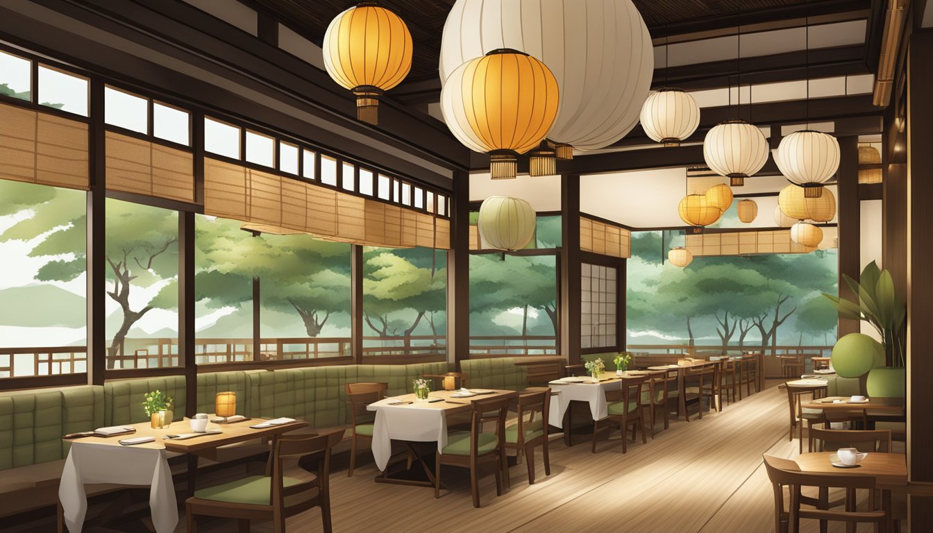 The Furusato Japanese restaurant is adorned with traditional paper lanterns and bamboo accents, creating a serene and authentic atmosphere
