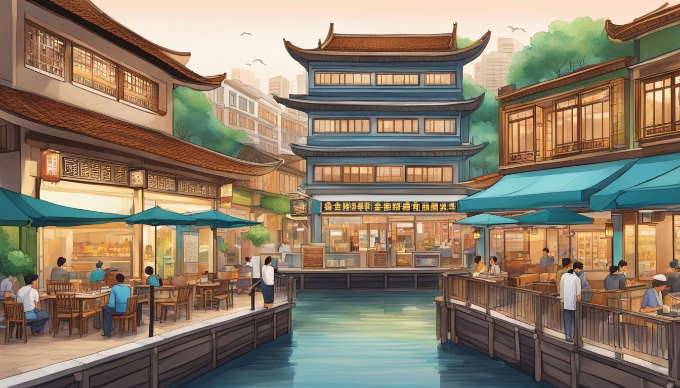 The boat quay is bustling with Chinese restaurants, offering convenience and accessibility for diners. The colorful storefronts and outdoor seating create a vibrant and inviting atmosphere