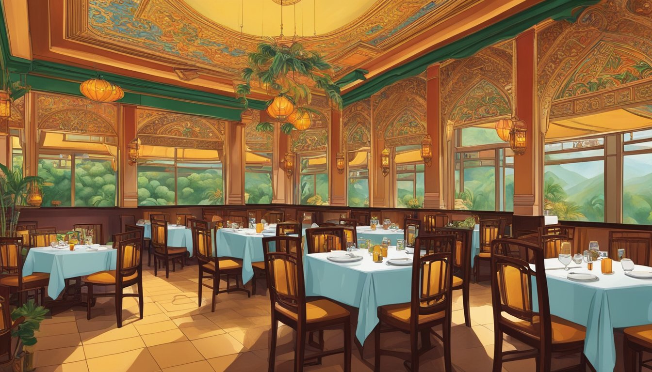 The vibrant Lucky Palace restaurant buzzes with diners enjoying delicious meals and engaging in lively conversations. The warm, inviting atmosphere is enhanced by the rich colors and intricate decor that adorn the walls and tables
