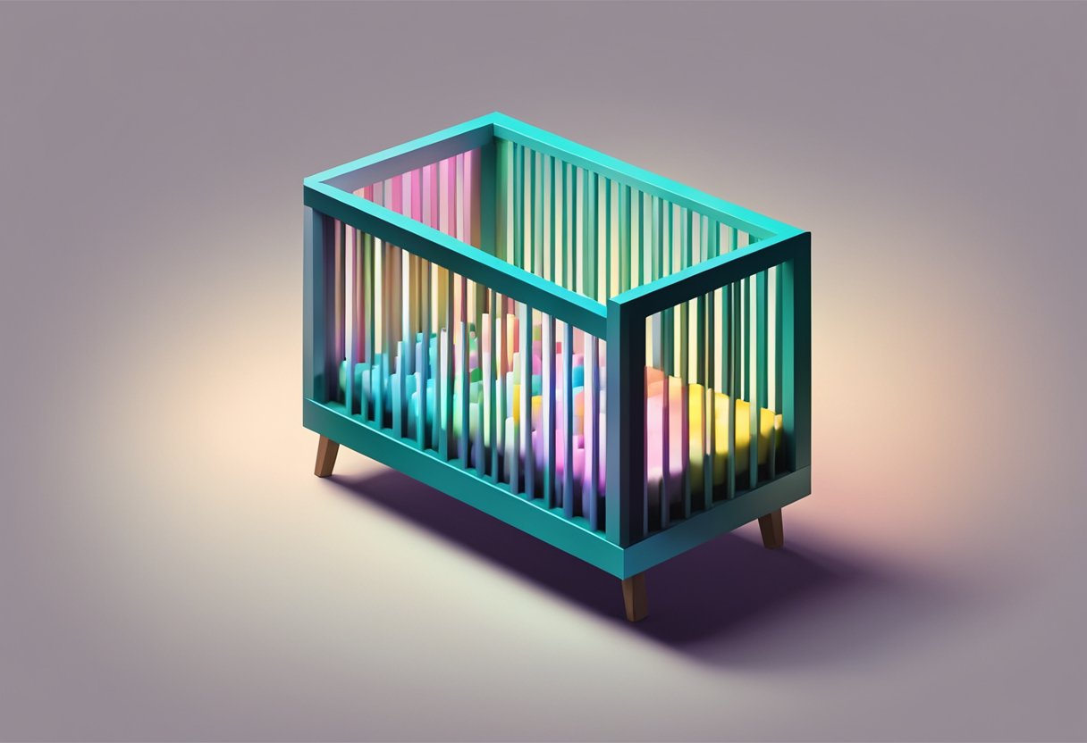 A crib with the name "Kennedy" in colorful block letters