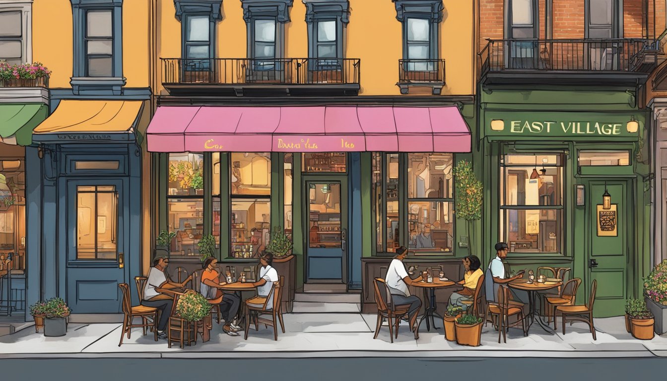 The bustling streets of East Village are lined with cozy restaurants, each with its own unique ambience. Patrons spill out onto the sidewalks, enjoying the lively atmosphere and delicious aromas wafting through the air