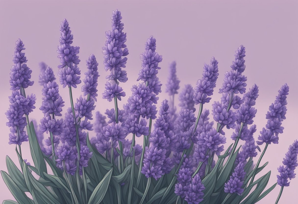 A blooming lavender plant with various shades of purple, surrounded by a soft and calming atmosphere