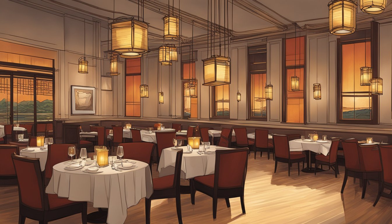The warm glow of hanging lanterns illuminates the elegant interior of Red Sparrow restaurant. The attentive servers move gracefully between the tables, providing impeccable service to the diners