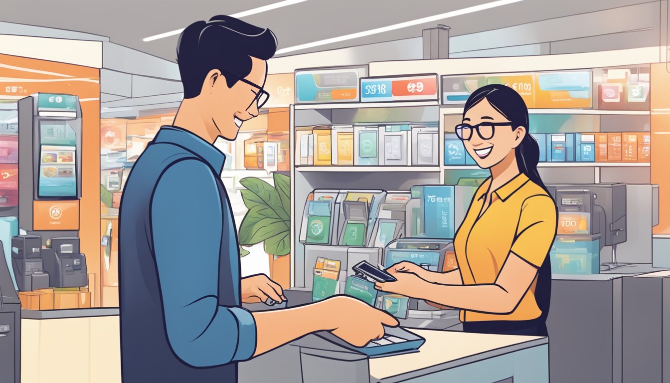 A customer swipes their OCBC card at a retail store, selecting a payment plan for a big purchase. The cashier smiles as the transaction goes through smoothly