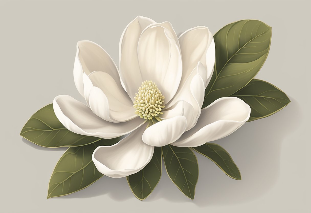 A magnolia flower blooms alongside a list of popular baby names, representing current naming trends and considerations