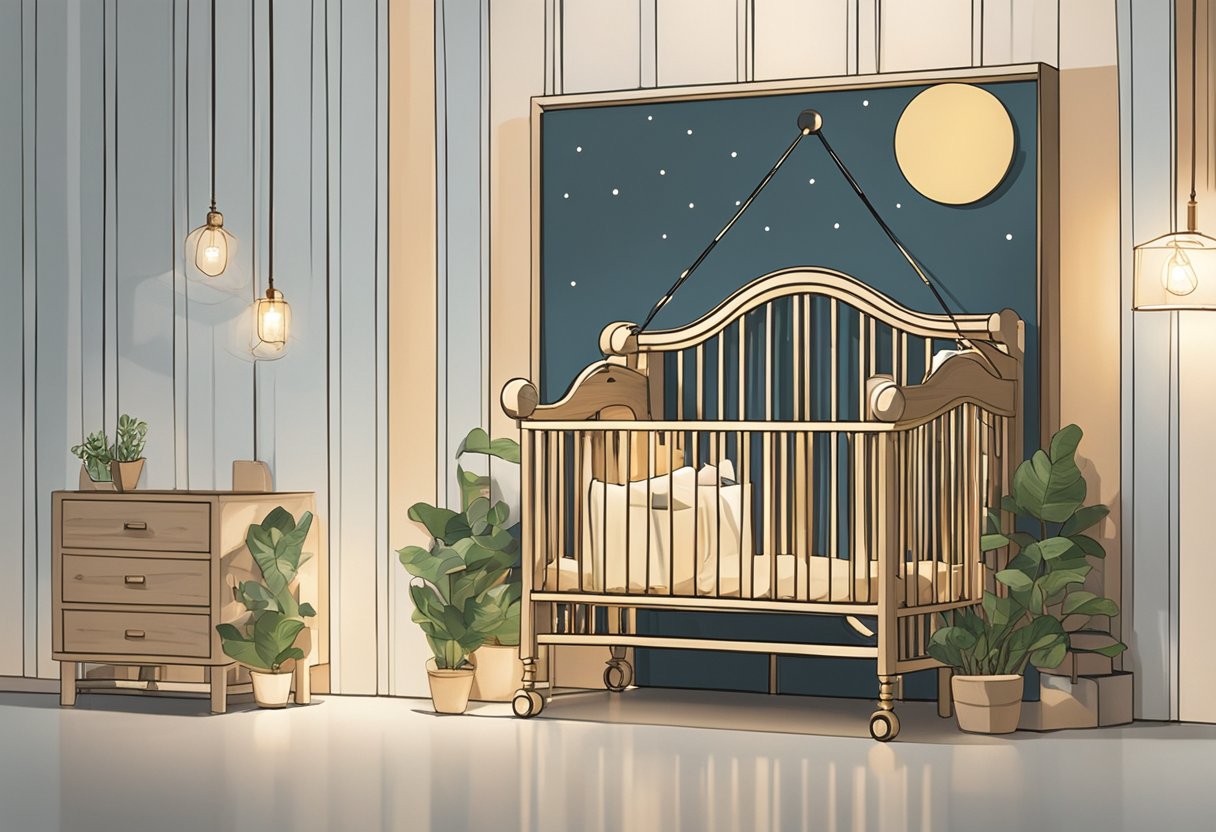 A small, delicate name tag reading "Mae" hangs from a crib