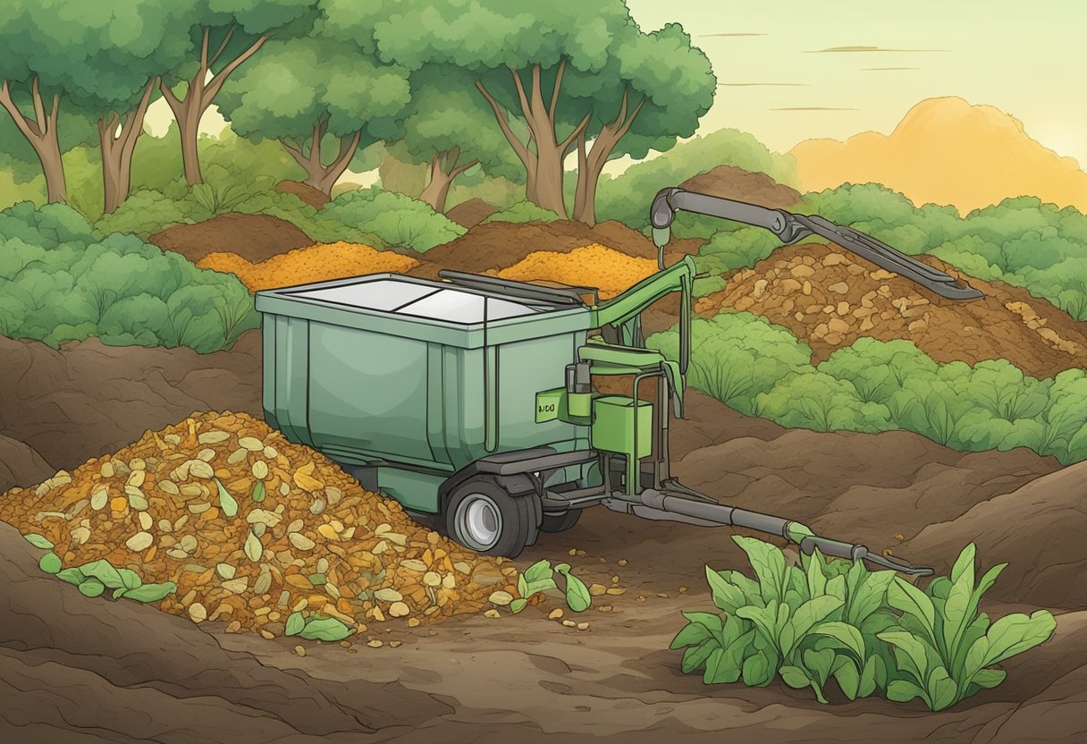 A pile of organic waste transforms into nutrient-rich compost with the help of microorganisms and oxygen. The process reduces landfill waste and provides a sustainable solution for organic waste management