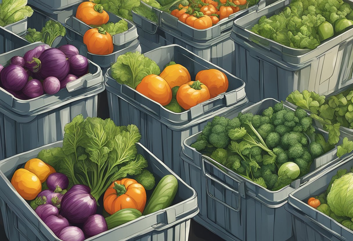 Vegetables being picked and placed in storage containers