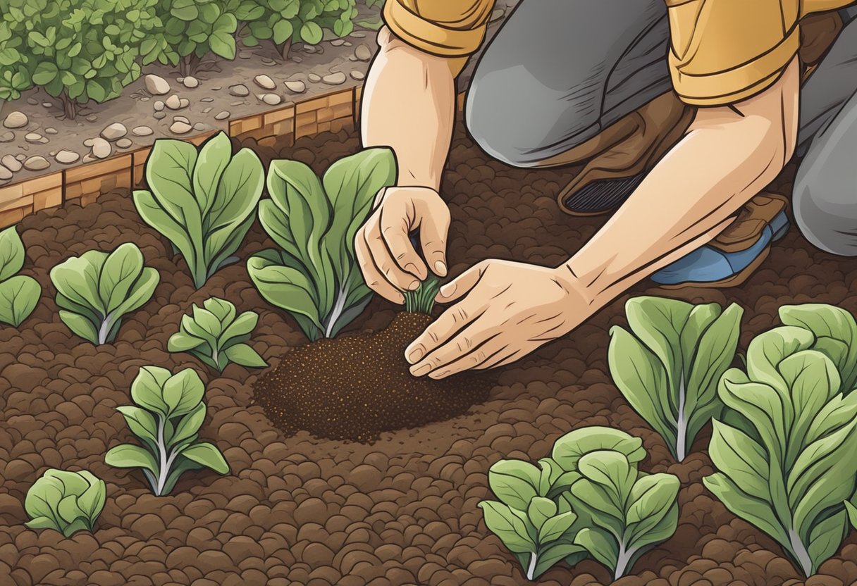 A gardener gently presses seeds into rich soil, using precise spacing and depth for optimal growth