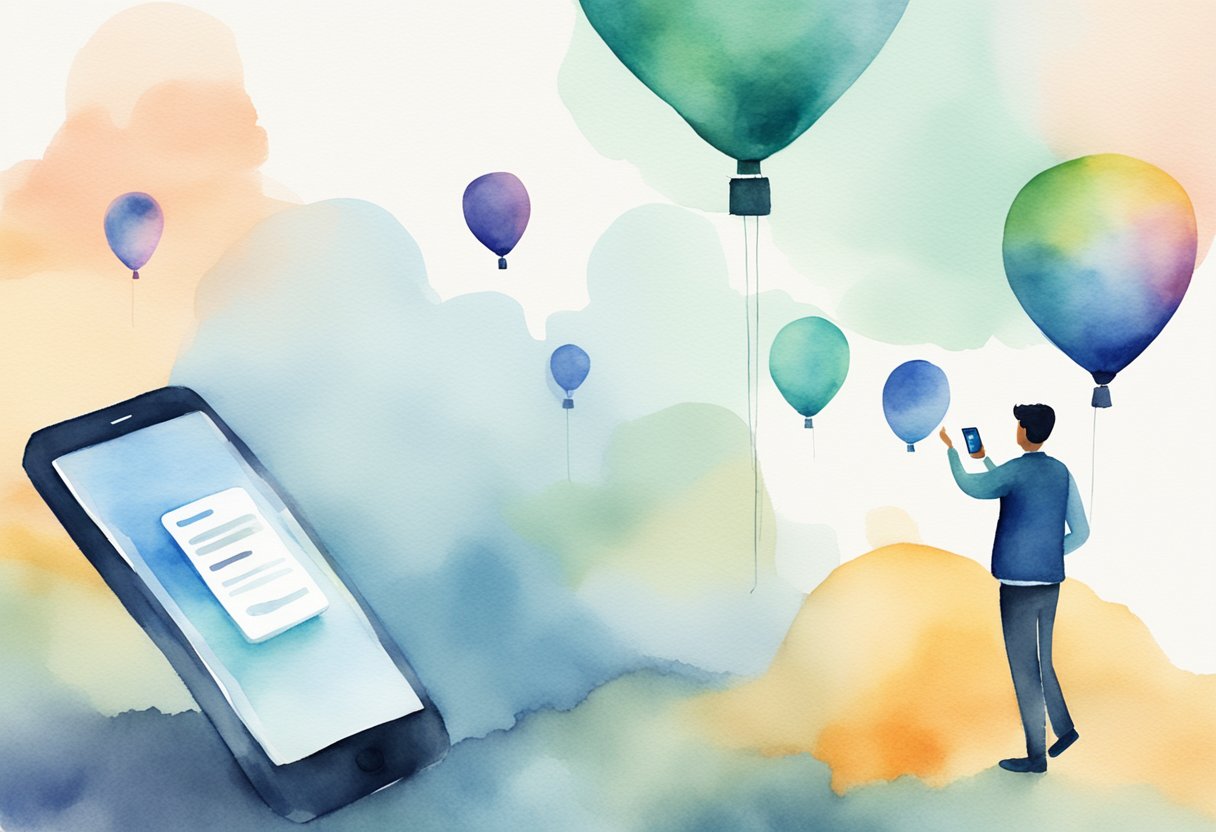 A person navigating a mobile app seamlessly while a helium balloon floats in the background, symbolizing the light and effortless performance of the user experience