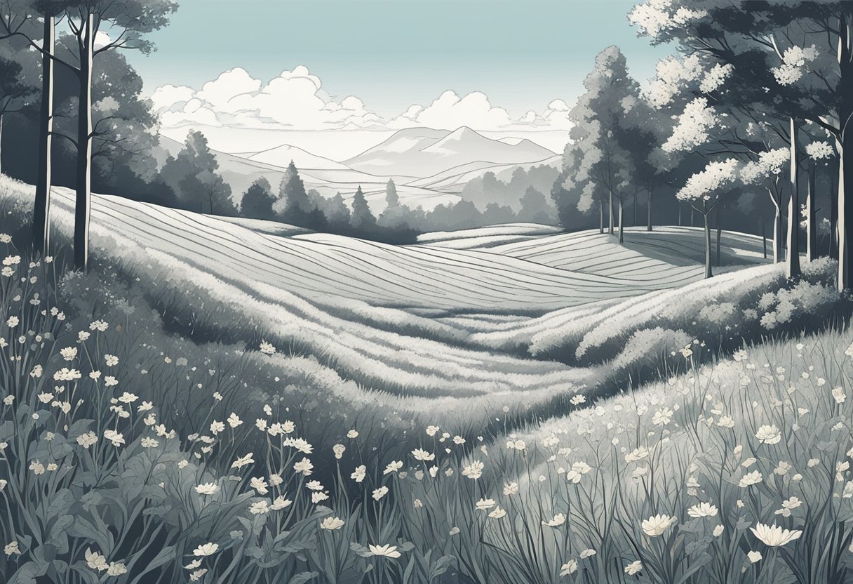 A serene meadow with wildflowers and a gentle breeze