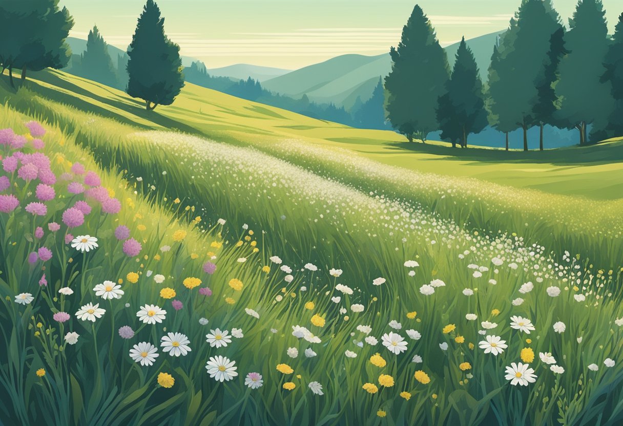 A peaceful meadow with wildflowers and a gentle breeze