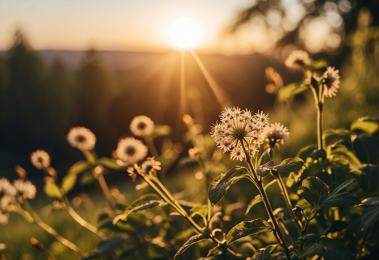 Morning Motivation: The sun rises over a serene landscape, casting a warm glow on a peaceful scene of nature awakening