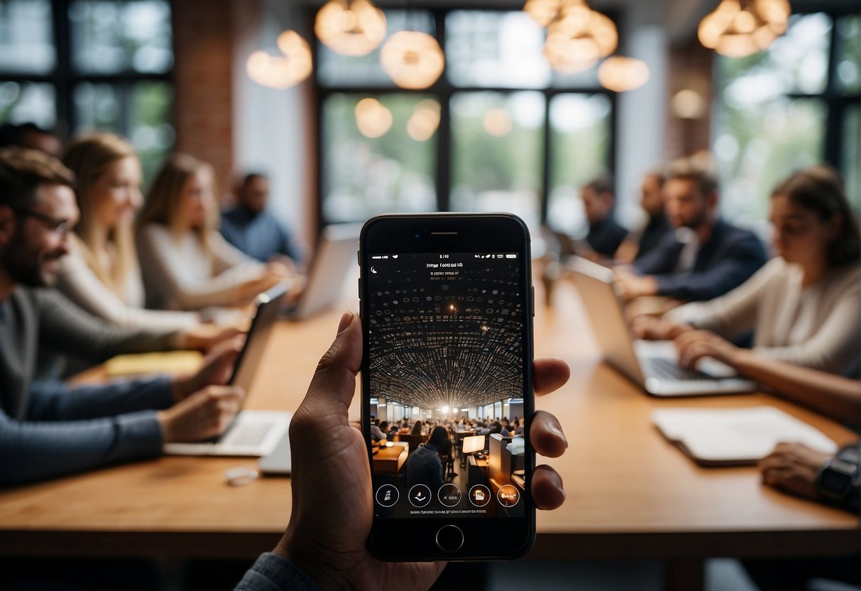 A diverse group of people accessing and downloading affirmation wallpapers from various devices