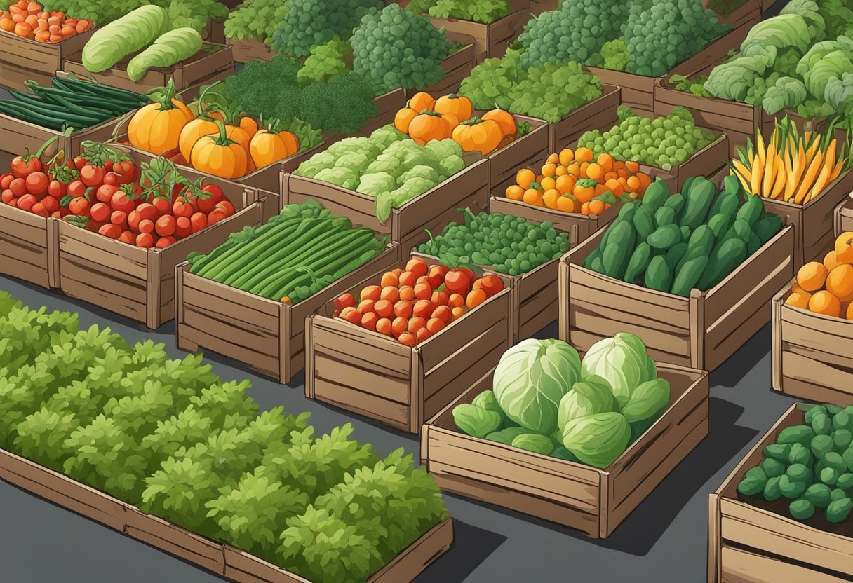 A bountiful garden with ripe vegetables being carefully harvested and stored in baskets and crates, ready to be enjoyed or preserved for later use