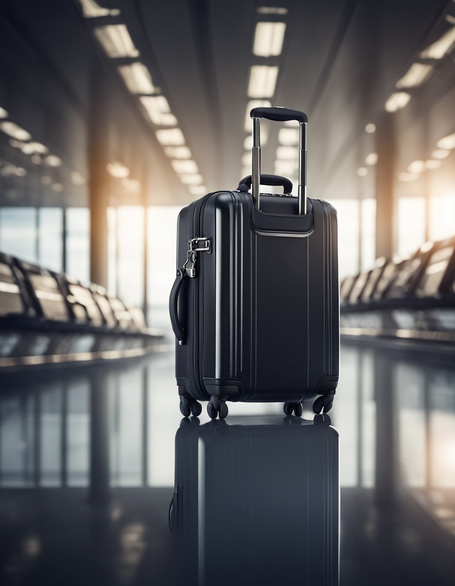 A sleek, compact cabin luggage with multiple compartments and a durable, telescopic handle. It features a sleek, modern design and is suitable for business travel