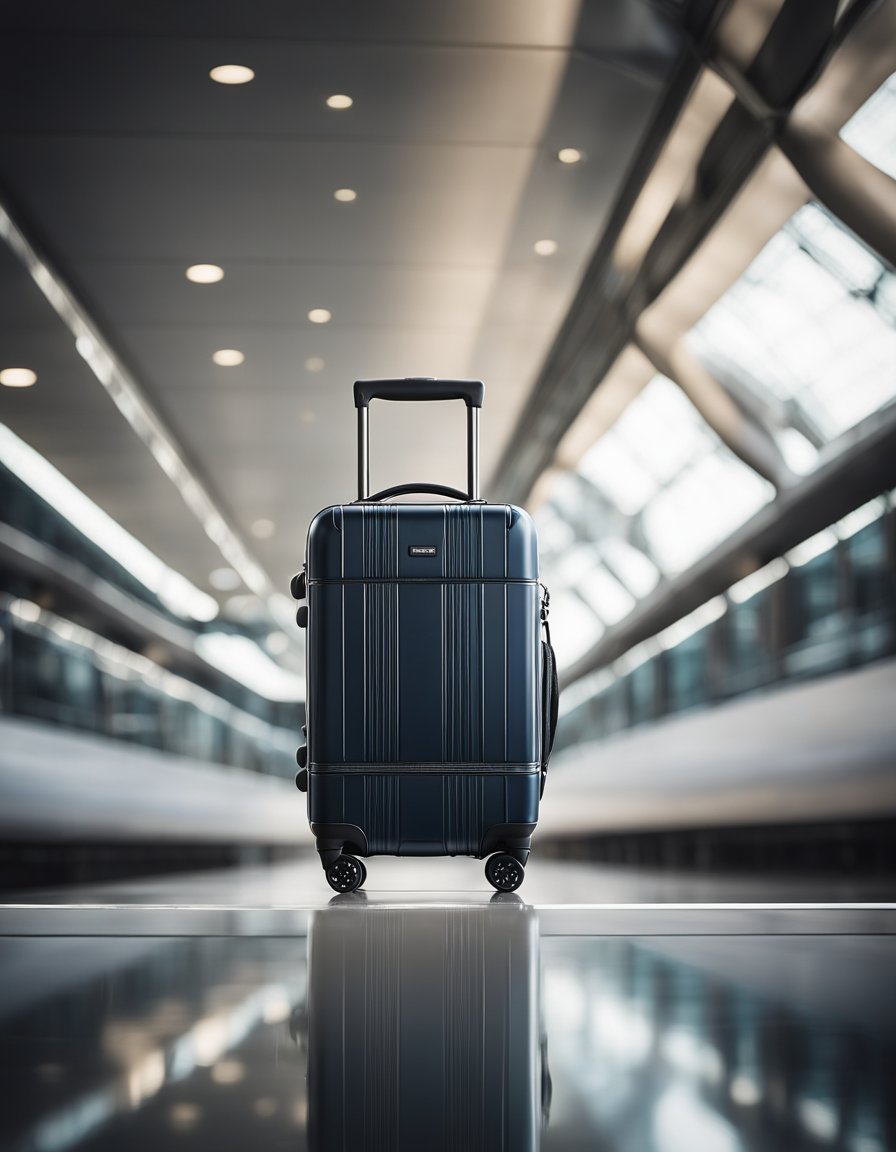 A sleek, modern cabin luggage with multiple compartments and a built-in charging port. It features a durable, lightweight design perfect for business travel
