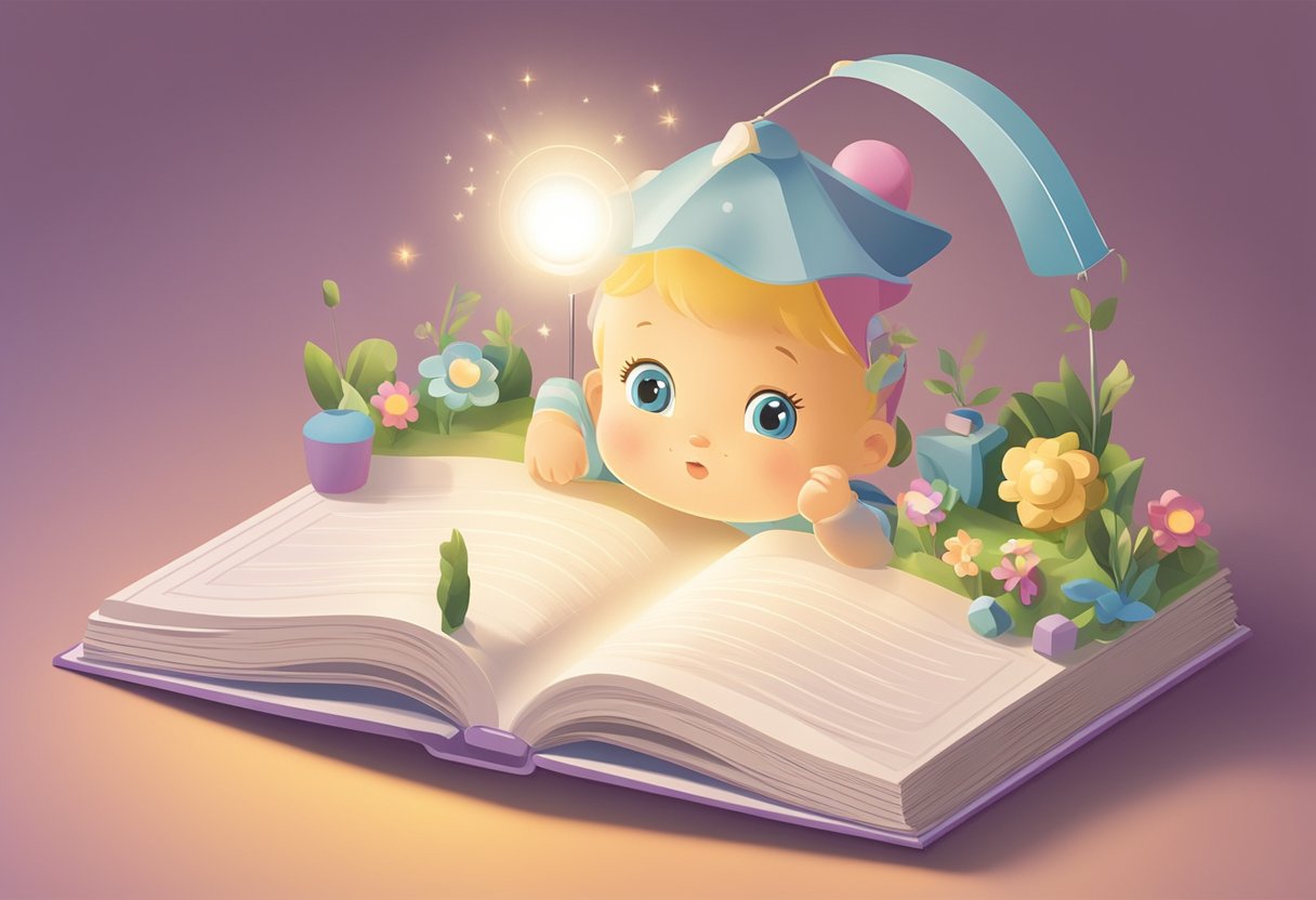 A baby name book open to "Nicole" with a spotlight shining on the page