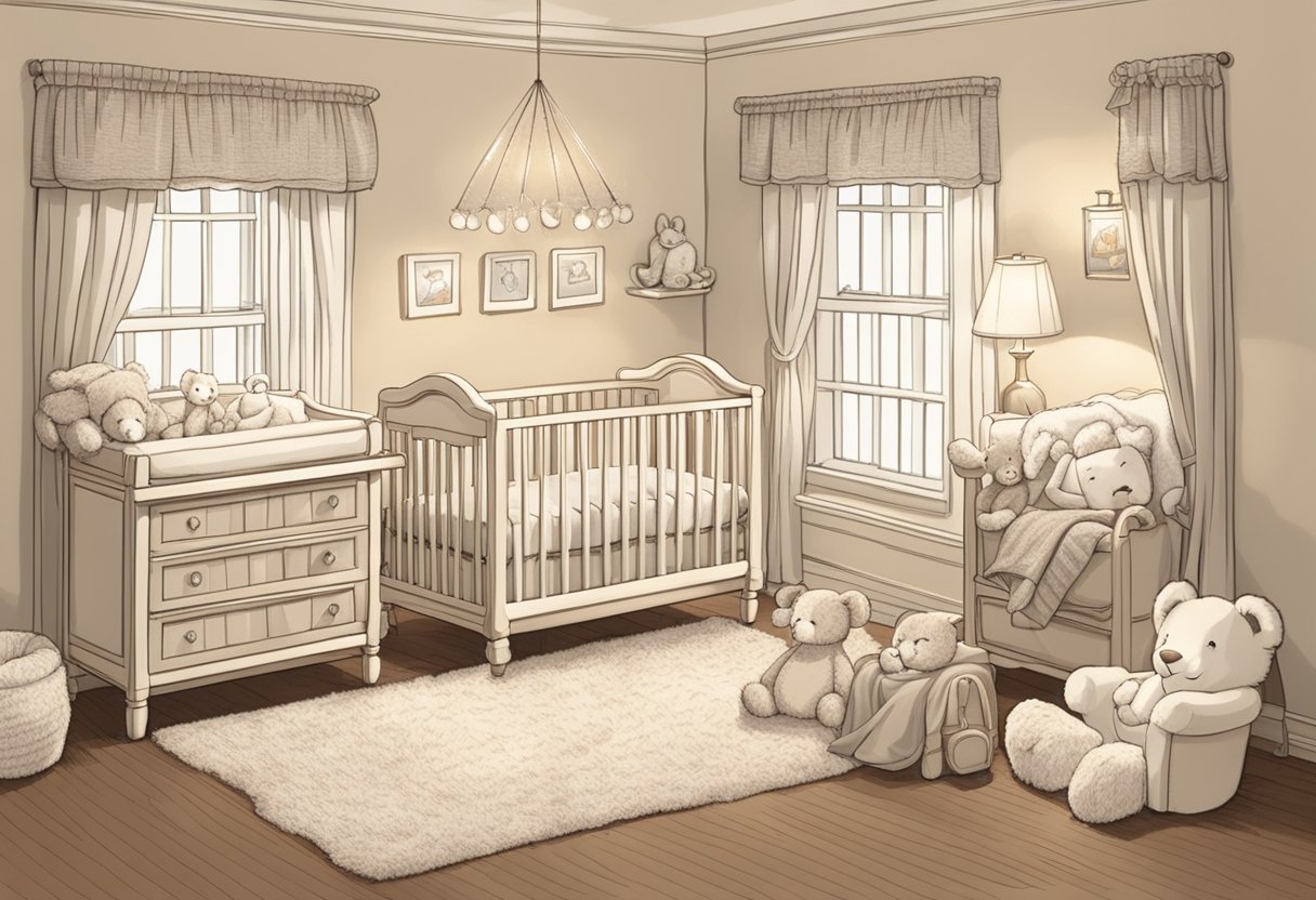 A cozy nursery with a crib adorned with the name "Peyton" in delicate lettering, surrounded by soft blankets and stuffed animals