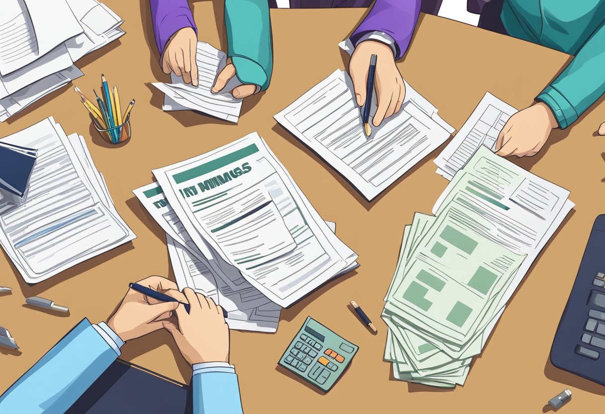 A family with income above 3 minimum wages applies for Fies. Papers and financial documents are spread out on a table