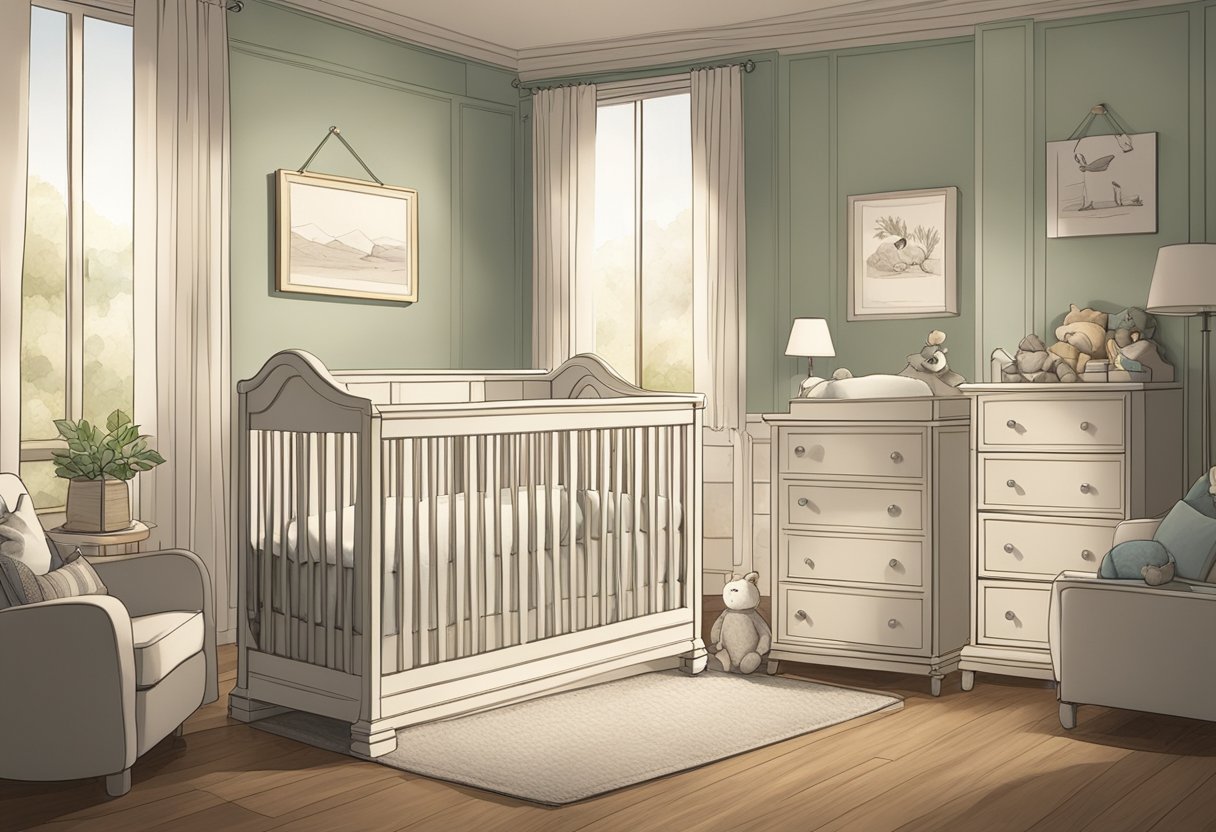 A small nursery with a name plaque reading "Rhys" above a cozy crib